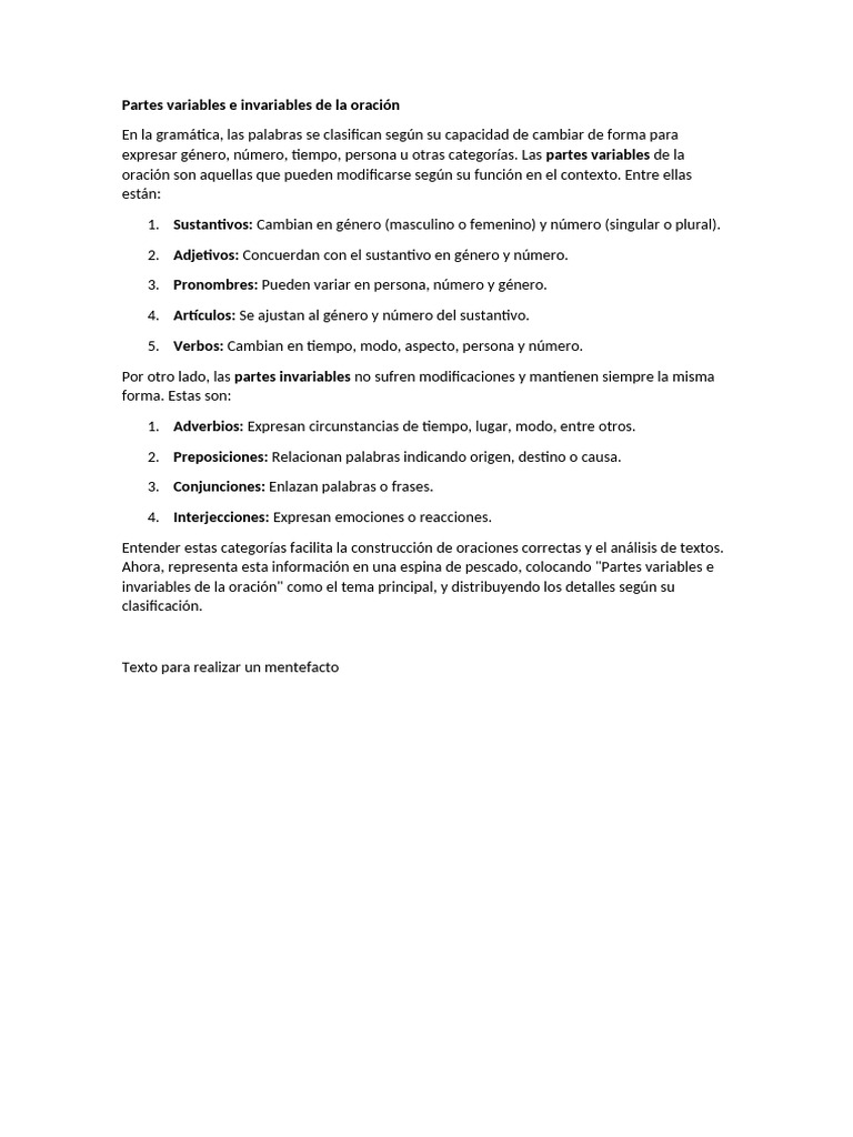 Partes Variables e Invariables de La Oración | PDF