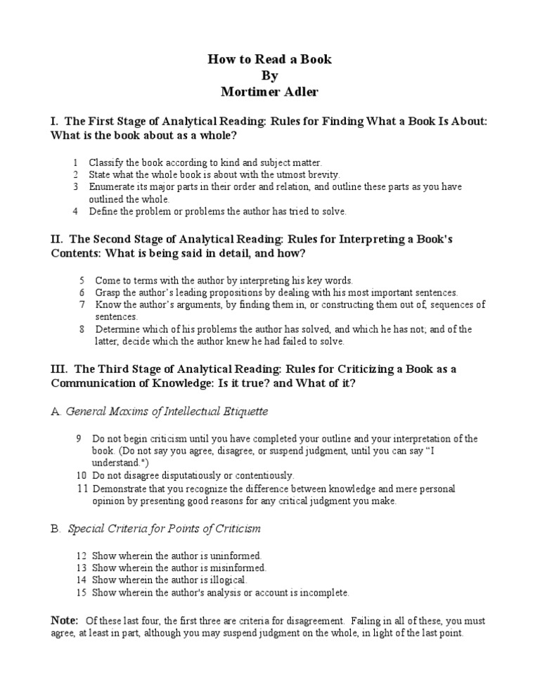 Analytical Reading Techniques by Adler | PDF