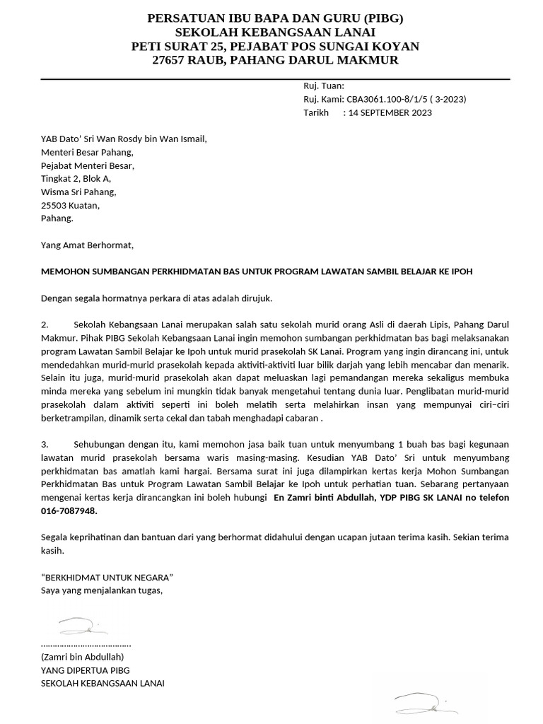 Litup Mohon Perkhidmatan Bas Lawatan Sambil Belajar Murid Pra SK Lanai ...