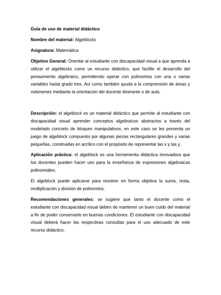 Guía de Algeblocks para Estudiantes Visuales | PDF