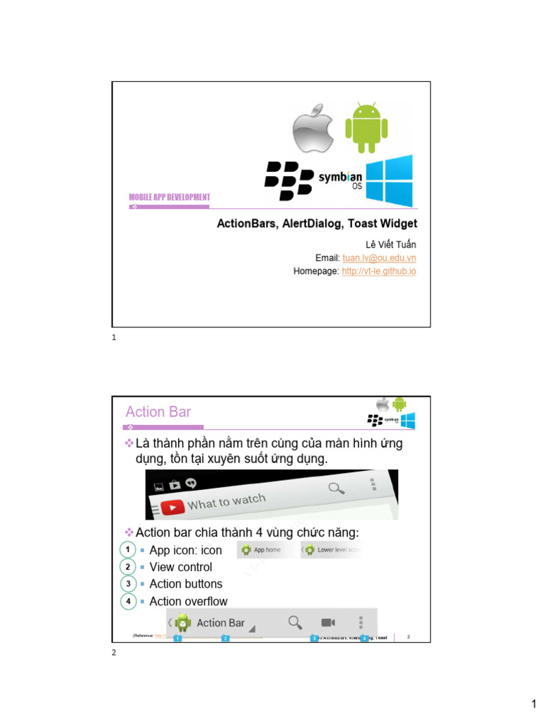ActionBars, AlertDialog, Toast | PDF