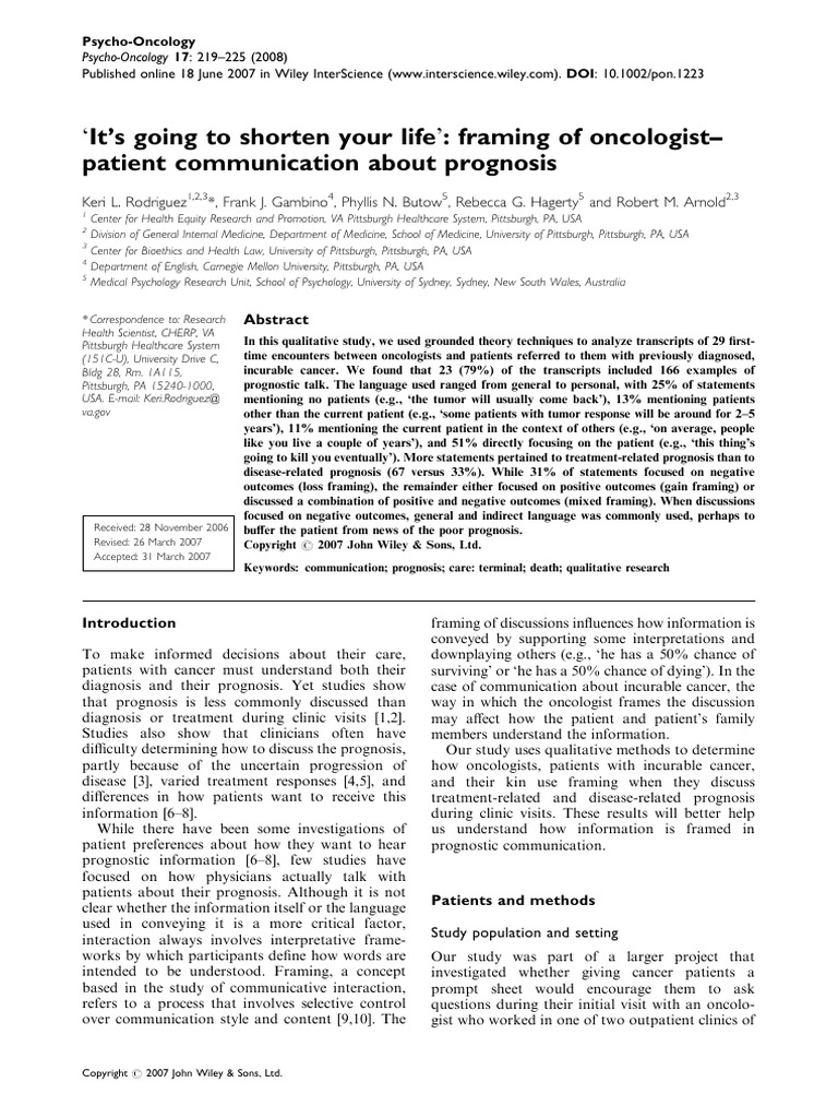 It s going to shorten your life framing of oncologist patient