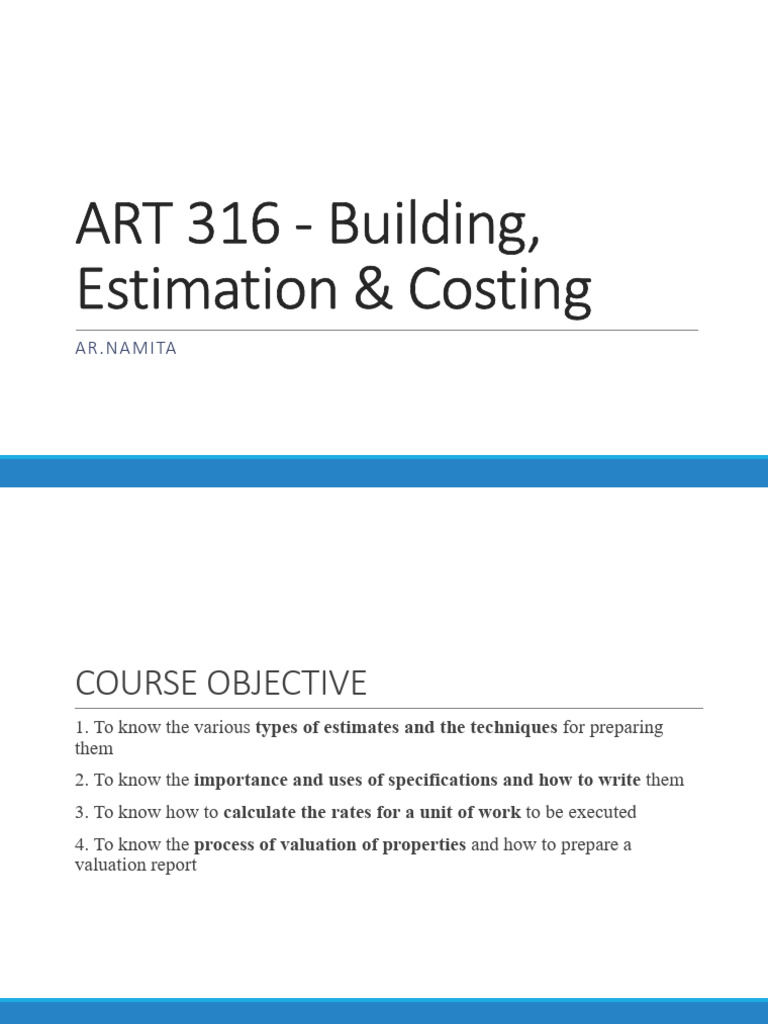 Introduction To Building Estimation and Costing | PDF | Specification ...