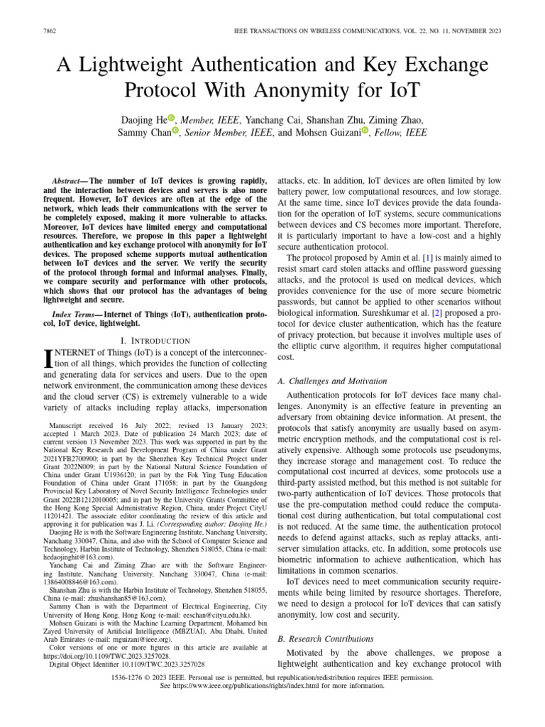 Lightweight IoT Authentication Protocol | PDF | Internet Of Things ...