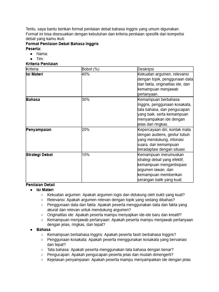 Format Penilaian Debat Bahasa Inggris Pdf