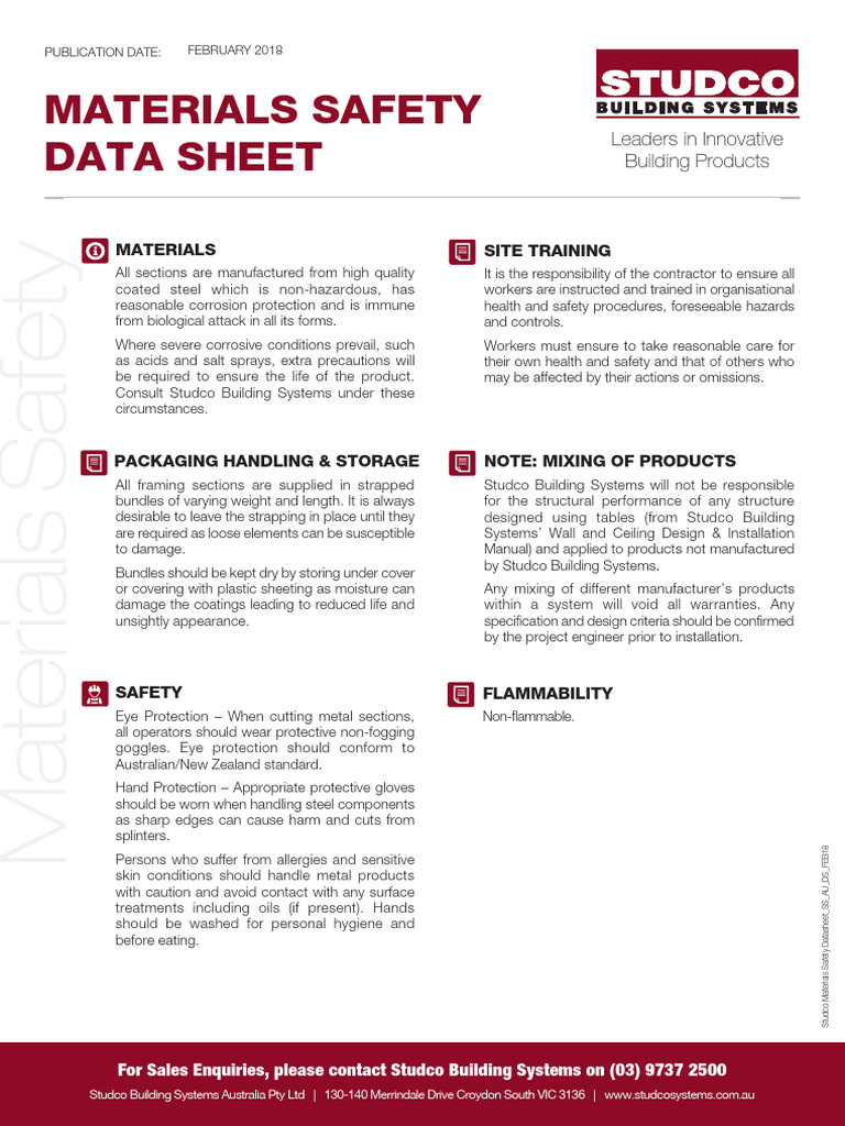 Studco materials safety data sheet ss au ds feb18 dw pdf corrosion