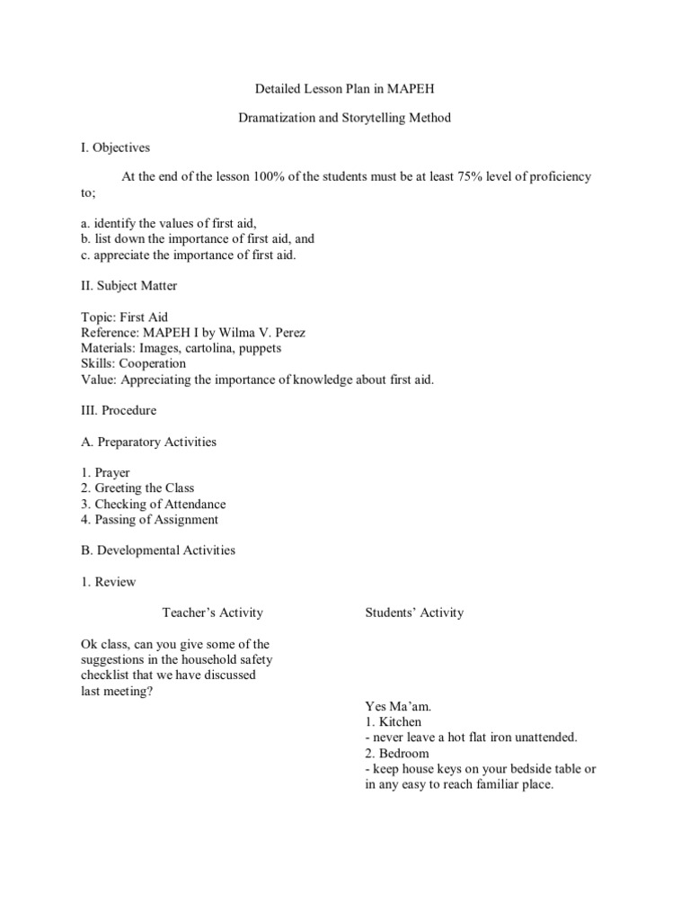 Grade 7 First Aid Lesson Plan | PDF | First Aid | Lesson Plan