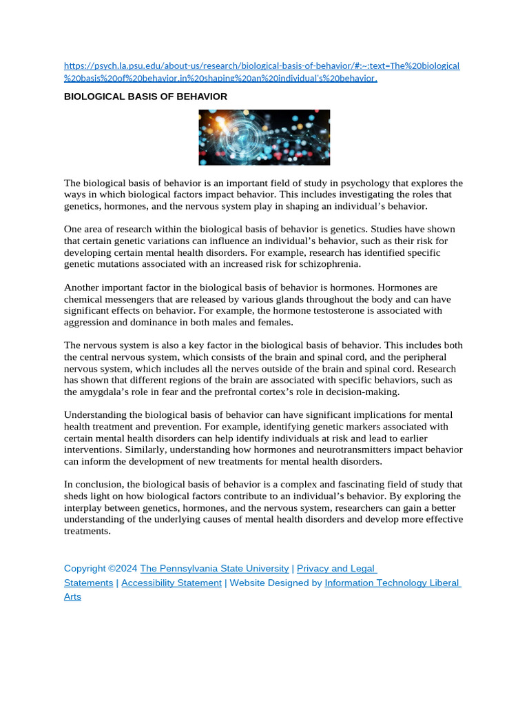 Biological Bases of Behavior | PDF | Cognition | Cognitive Development