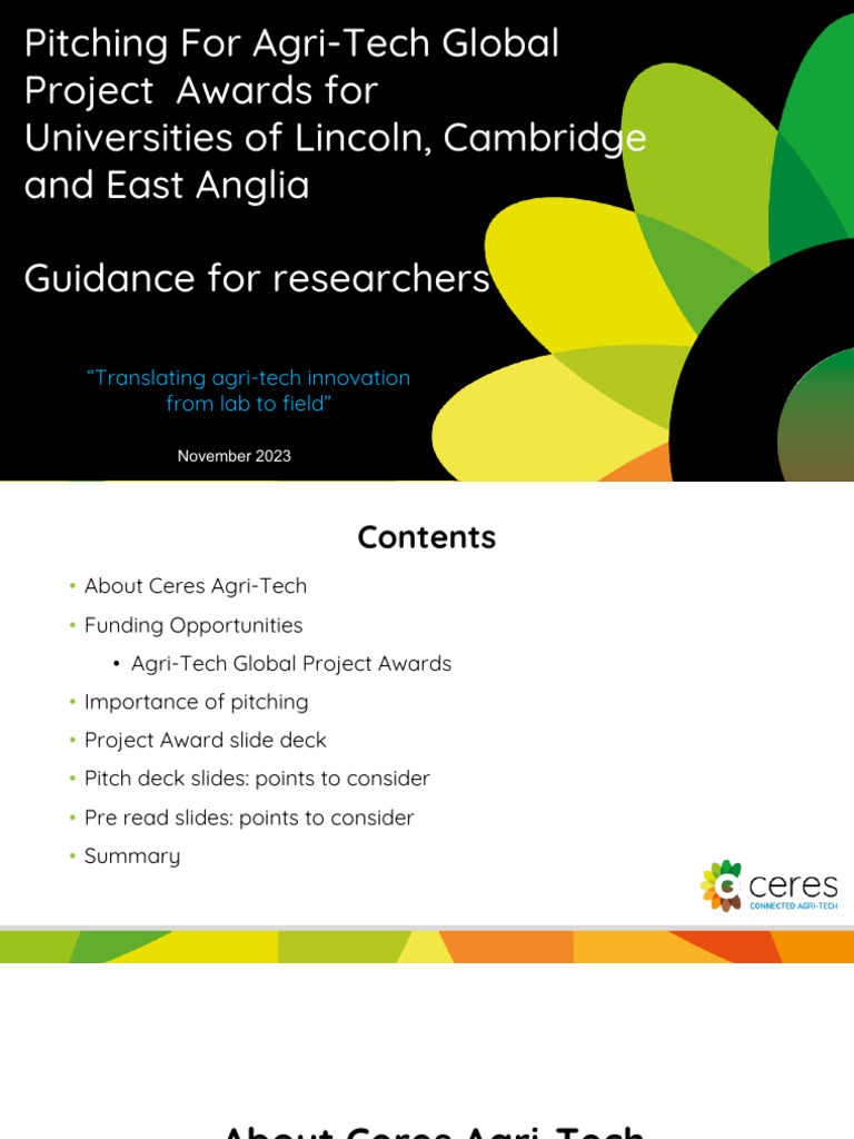 Agri Tech Global Project Awards Sample Pitchdeck For UL UC and UEA | PDF