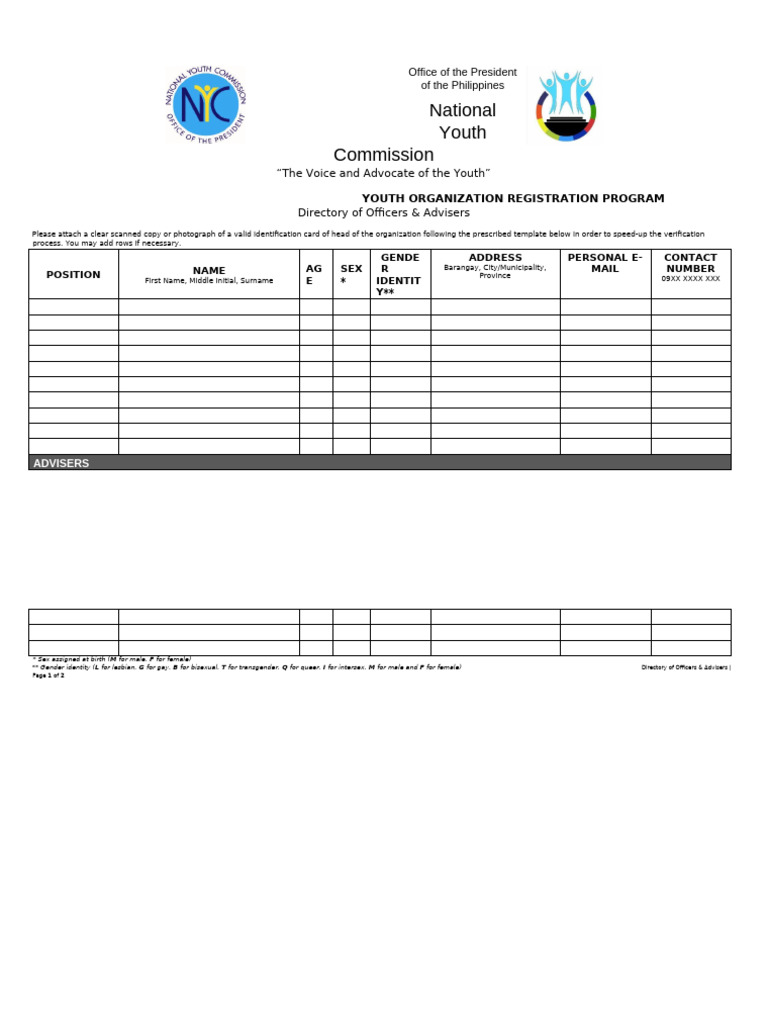Officers and Adviser Form | PDF | Identity Document | Gender
