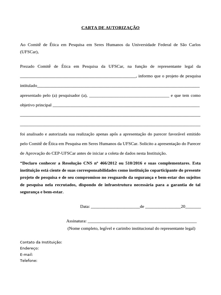 Carta de Autorização para Pesquisa UFSCar | PDF