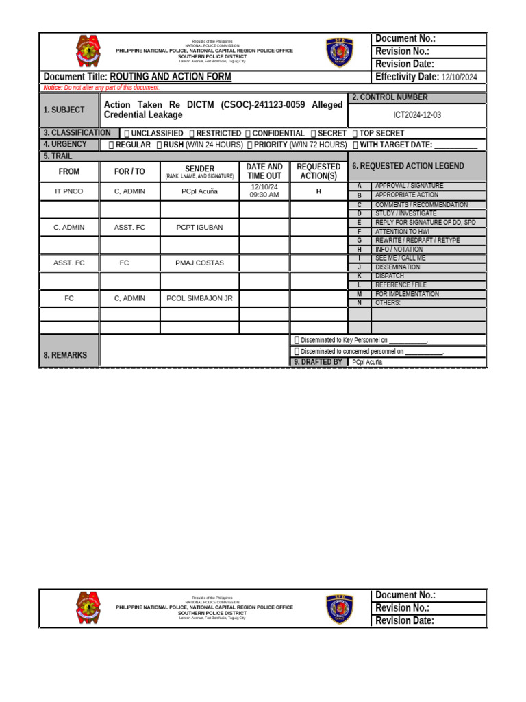 Routing Slip | PDF | Classified Information | Government Information