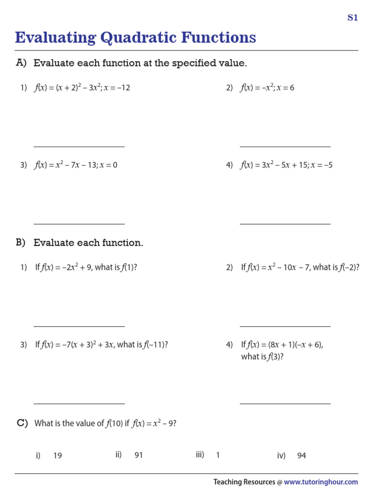 Evaluating Quadratic Functions Guide | PDF