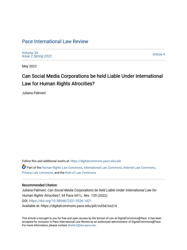 Social Media Corporations in International Human Rights Law | PDF ...