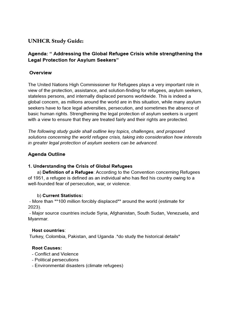 UNHCR Study Guide_ | PDF | Refugee | United Nations High Commissioner ...