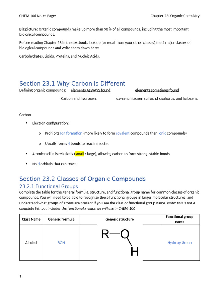 Ch23 Organic GuidedNotes (1) | PDF | Functional Group | Chemical Compounds