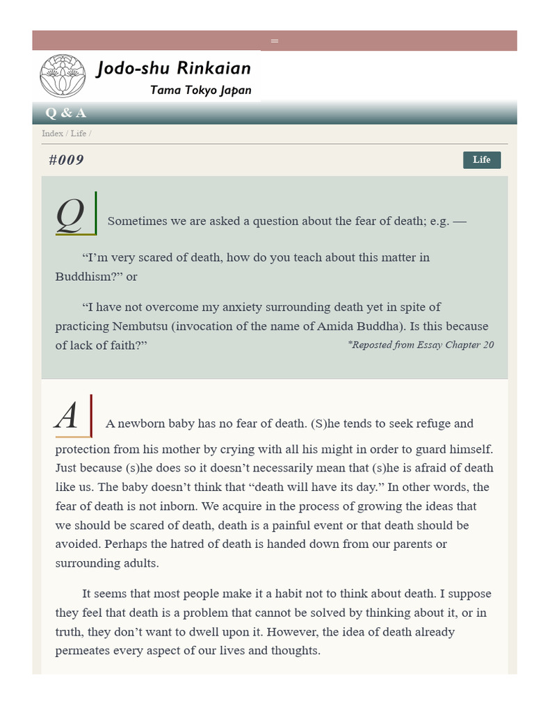 About The Fear of Death - Rinkaian Jodo Shu | PDF
