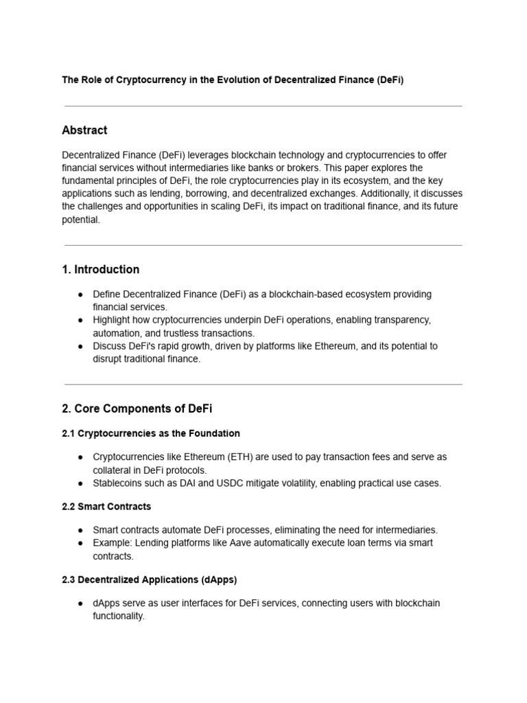 Cryptocurrency's Impact on DeFi Evolution | PDF | Economies | Service ...