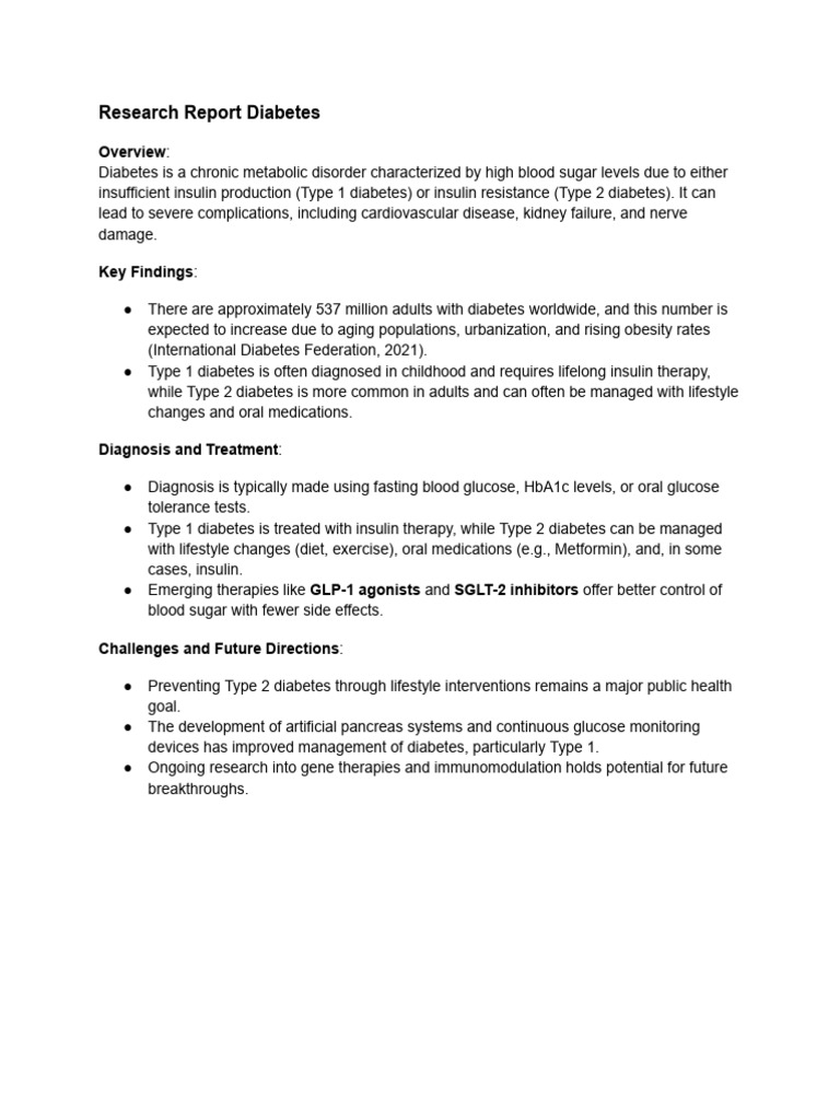 Research Report Diabetes | PDF