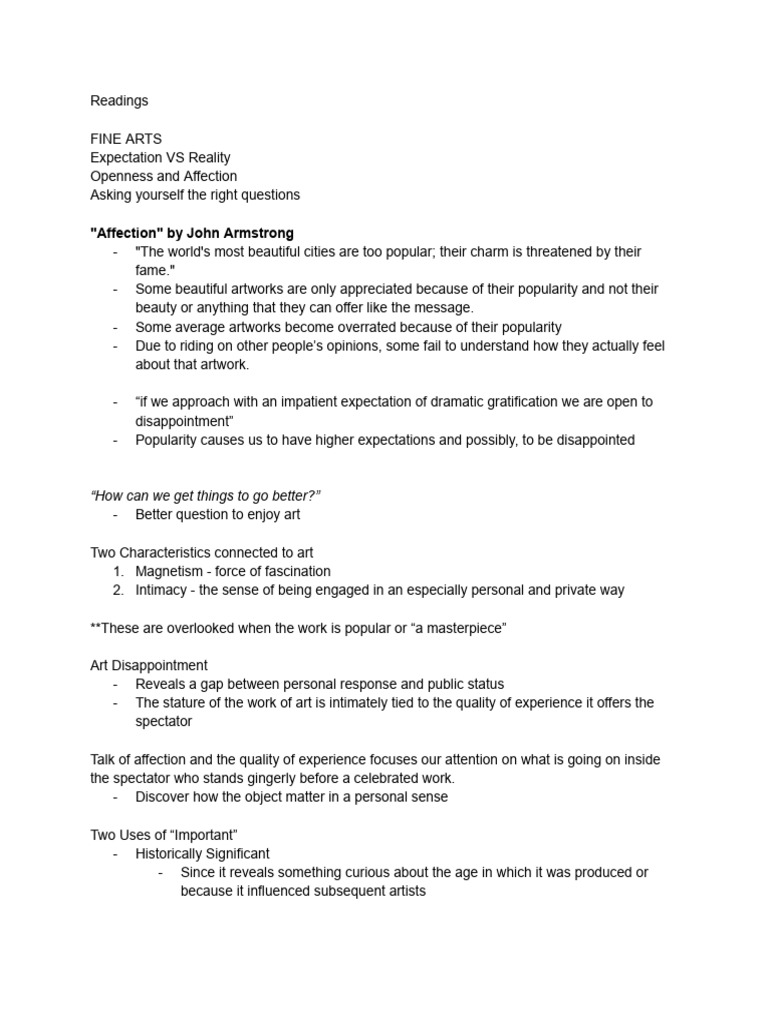 Art Appreciation: Expectation vs. Reality | PDF | Psychology | Liberal ...