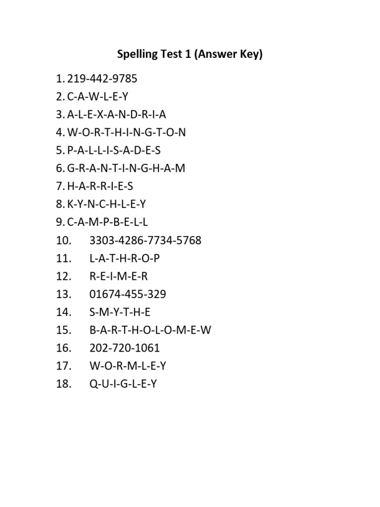 Spelling+Test+1 | PDF