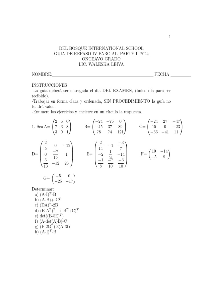 Guia de Ejercicios ONCEAVO IV PARCIAL PARTE 2 | PDF