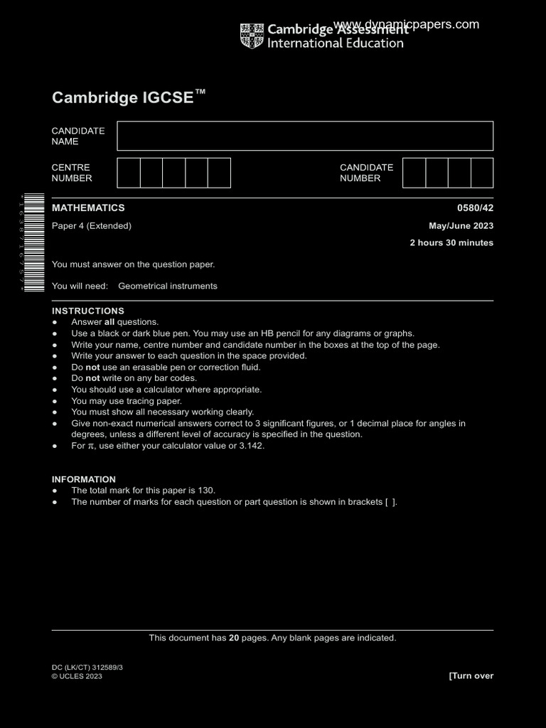 Cambridge IGCSE: MATHEMATICS 0580/42 | PDF | Circle | Slope