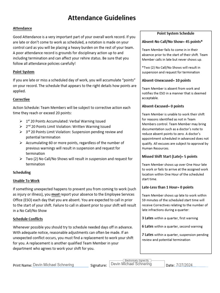 Attendance Policy and Point System | PDF