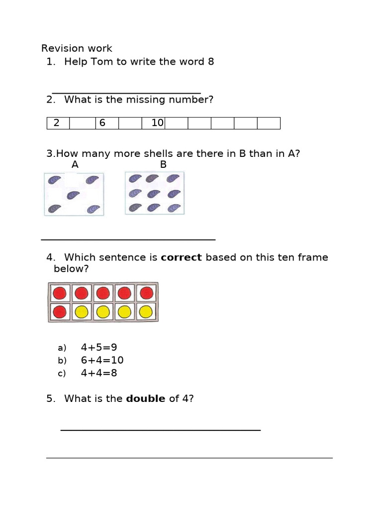 Revision Questions for Early Math Skills | PDF