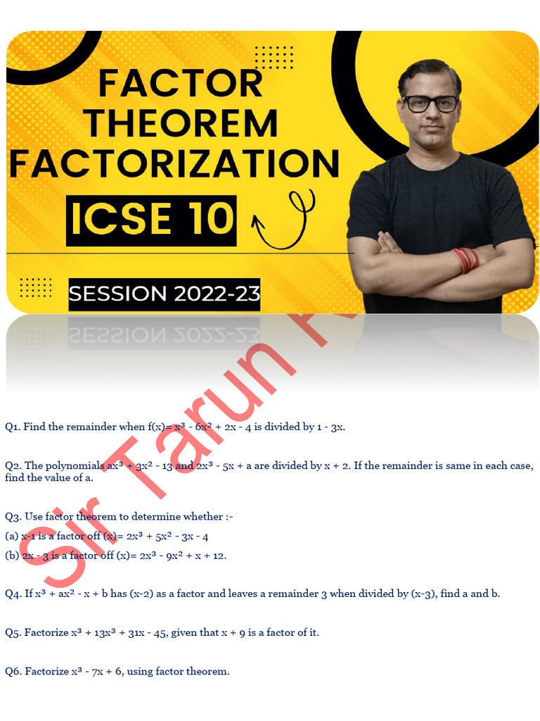 Factor theorem factorisation pdf