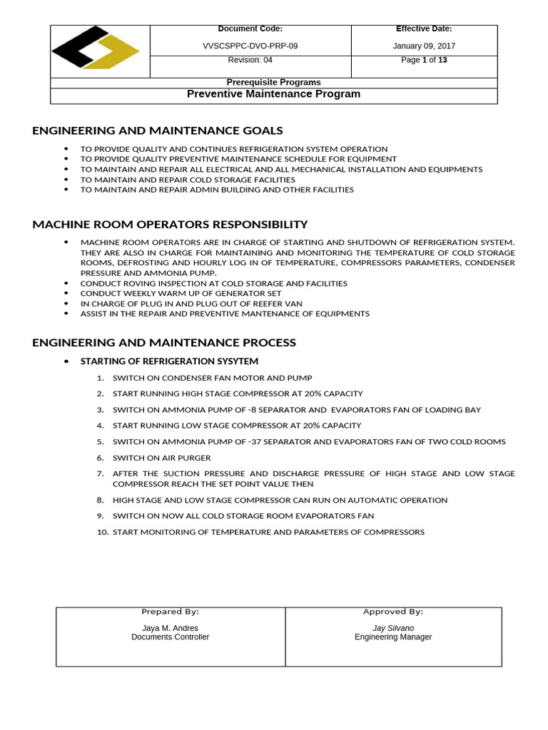 Preventive Maintenance Guide | PDF | Refrigeration | Mains Electricity