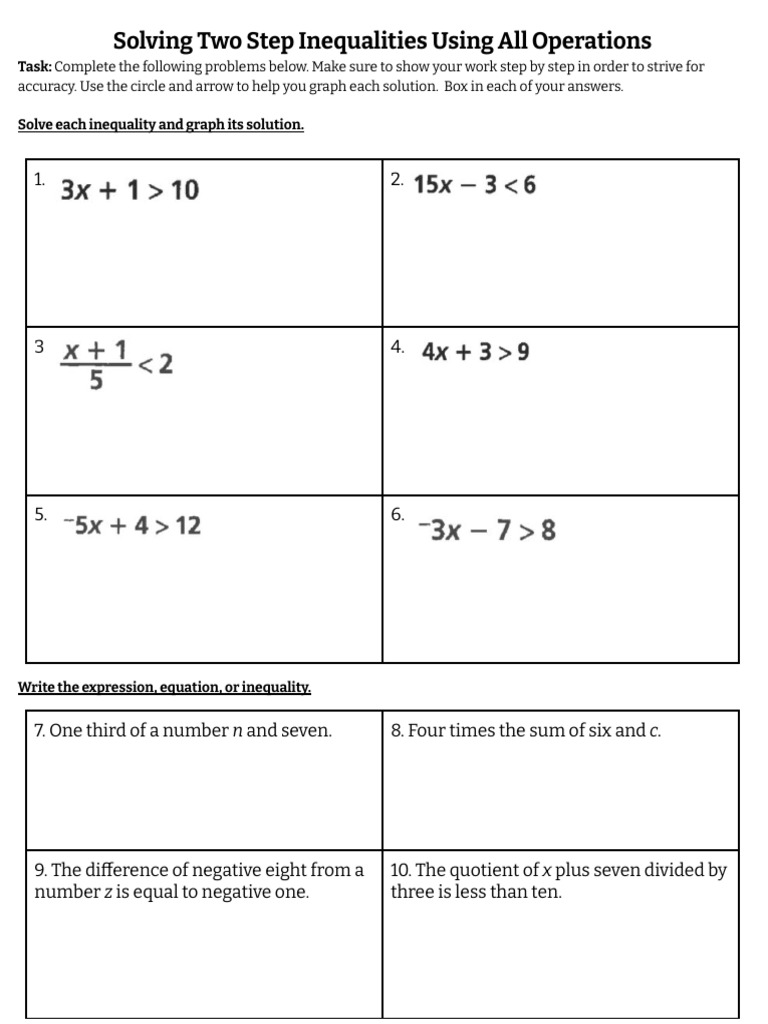 Two-Step Inequalities Practice Guide | PDF