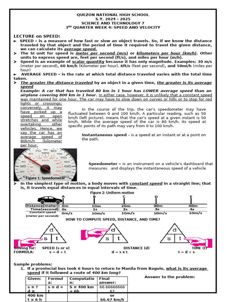 WEEK 4 SPEED AND VELOCITY New Editdocx | PDF | Speed | Velocity