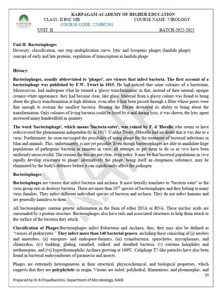 Unit 2 Virology 2022 | PDF | Bacteriophage | Virus