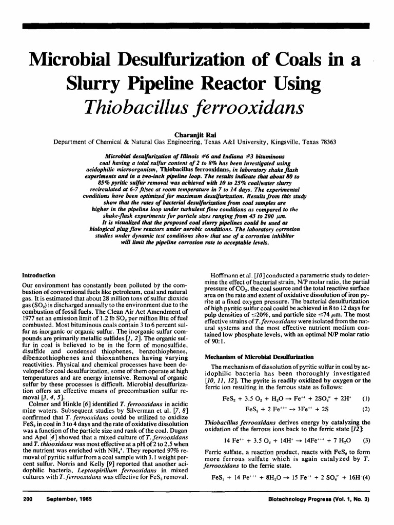 Microbial Desulfurization of Bituminous Coal | PDF | Sulfur | Coal