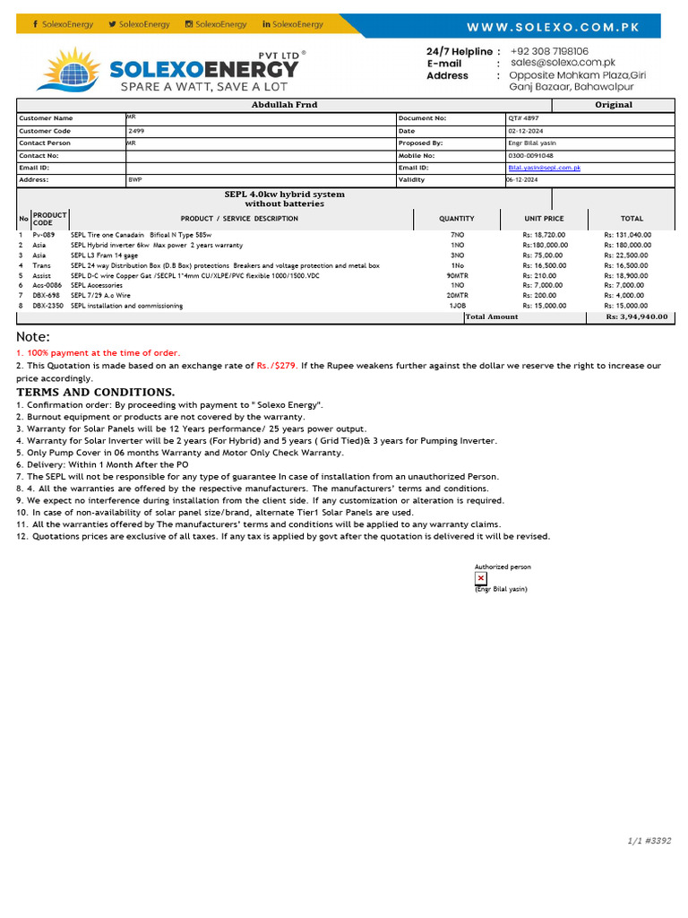 Quote - #2415-6kw Wit Canadian & Maxpower | PDF | Electricity ...