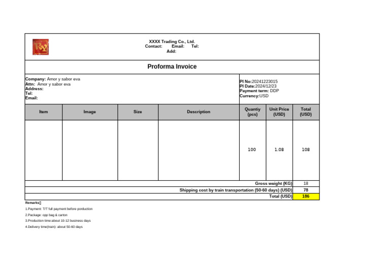Proforma Invoice for Shipping Costs | PDF