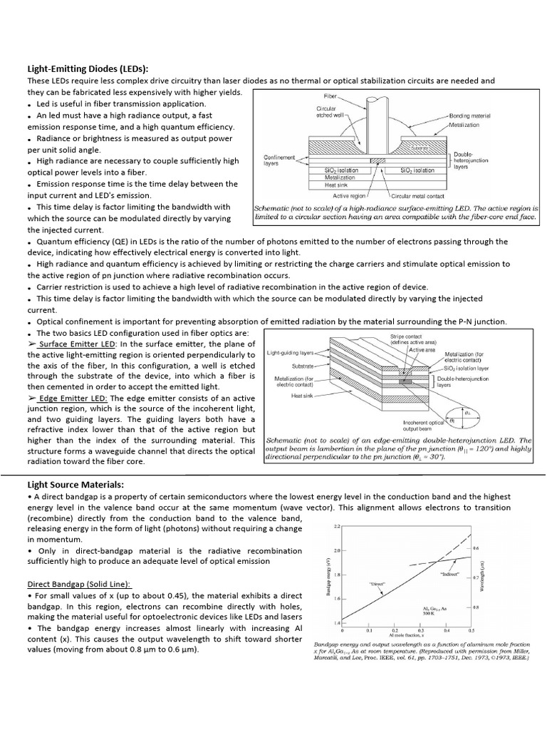 LED and Laser Diode Applications in Fiber Optics | PDF | Band Gap | Laser