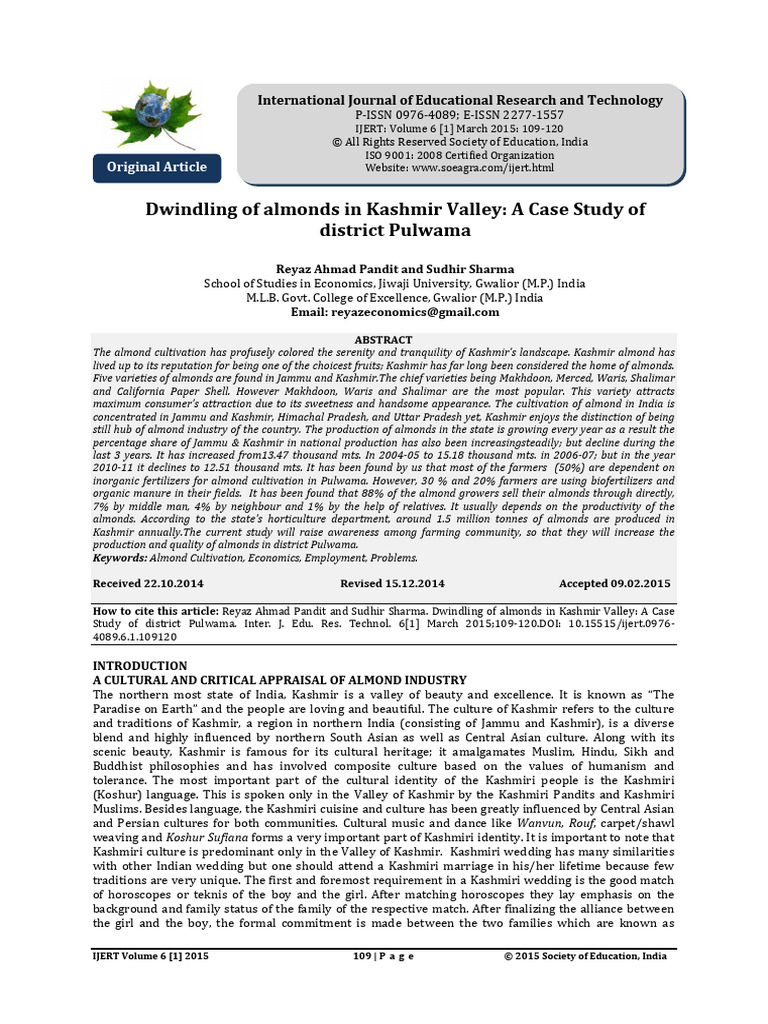 Almond Decline in Kashmir: Pulwama Study | PDF | Agriculture | Marketing