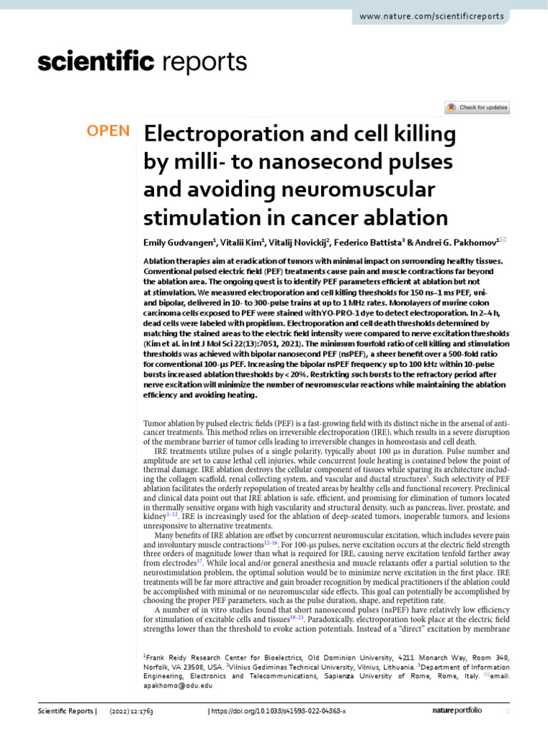 Electroporation and Cell Killing by Milli - To Nanosecond Pulses and ...