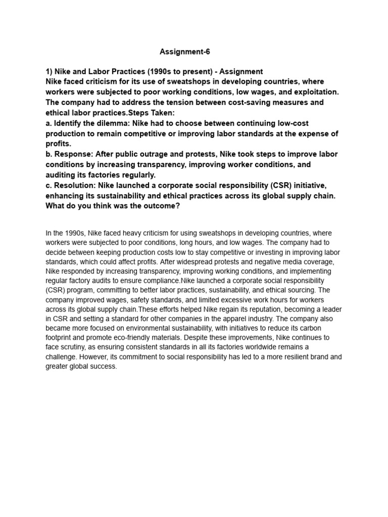Nike S Labor Practices And Csr Evolution Pdf