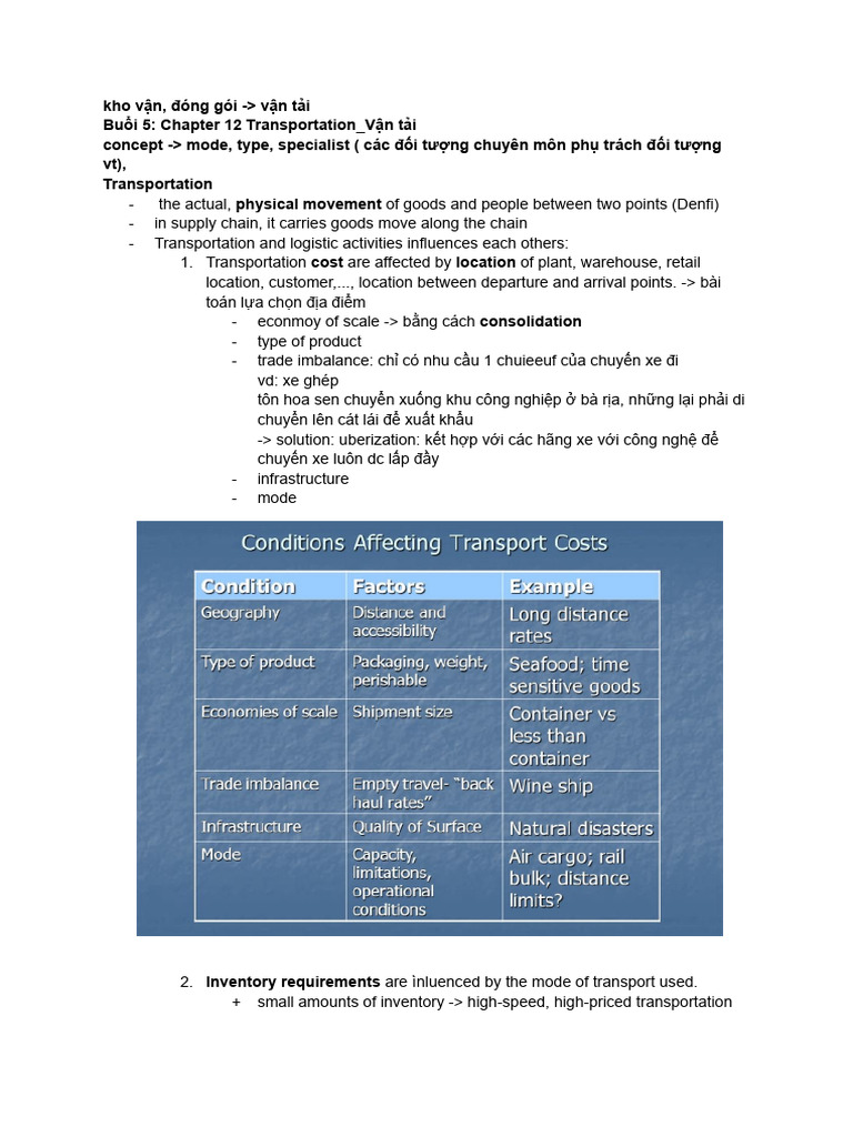 Transportation Modes and Costs Explained | PDF | Cargo | Supply Chain ...