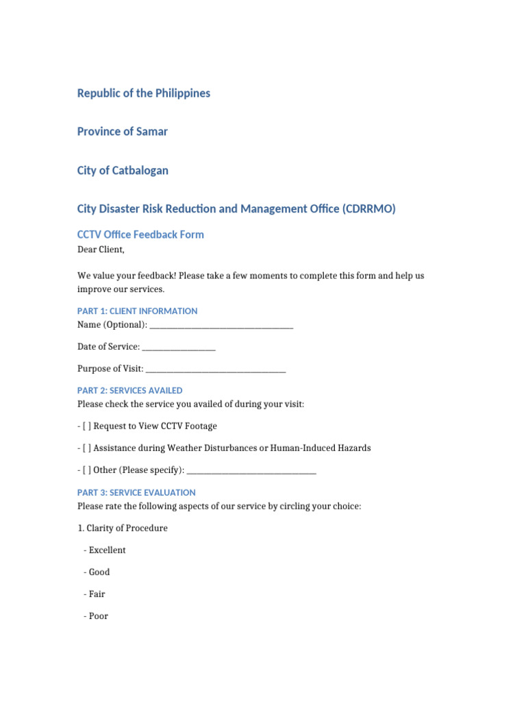 CCTV Office Feedback Form | PDF