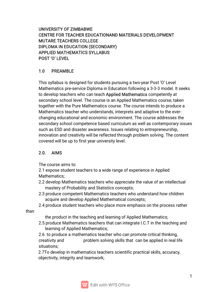 Applied Math Syllabus for Teachers | PDF