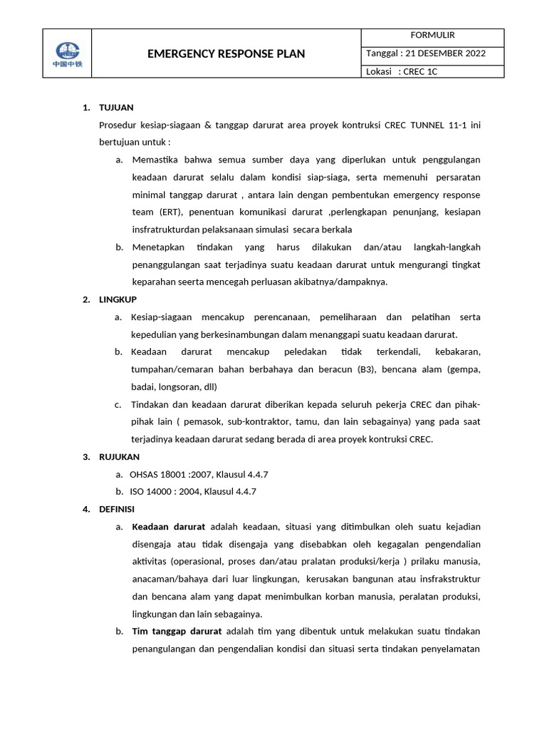 Rencana Tanggap Darurat Proyek CREC | PDF