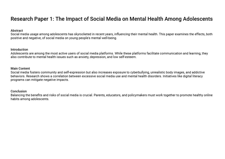 Social Media's Impact on Teen Mental Health | PDF