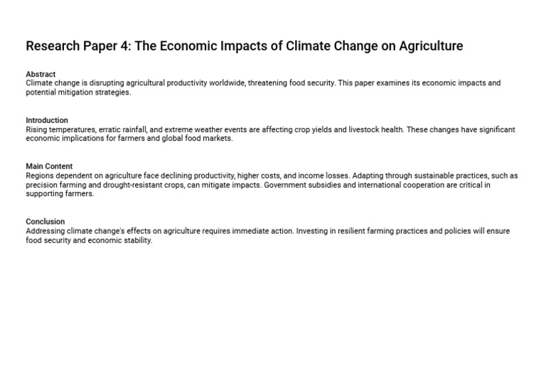 The Economic Impacts of Climate Change On Agriculture | PDF