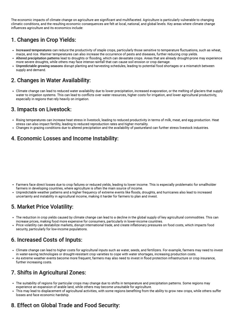 The Economic Impacts of Climate Change On Agriculture | PDF ...