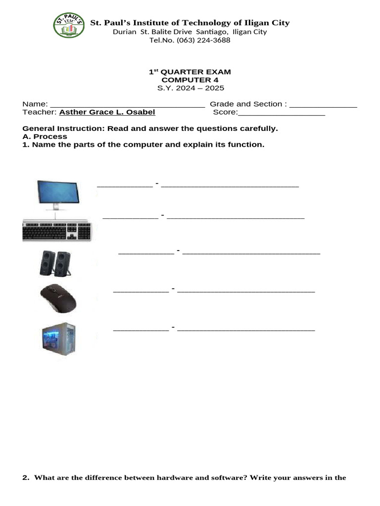 St. Paul’s Computer 4 Exam S.Y. 2024-2025 | PDF
