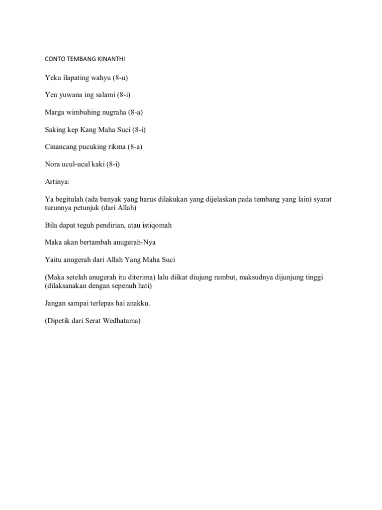 Conto Tembang Kinanthi